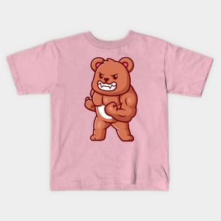 Cute Bear Muscular Cartoon Kids T-Shirt